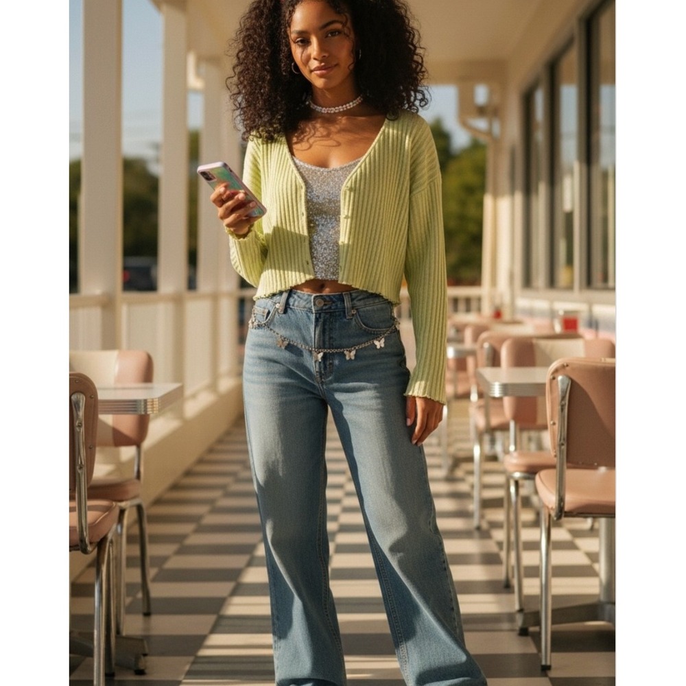 Urban Outfitters Out From Under Button Front Long Sleeve Top M Green